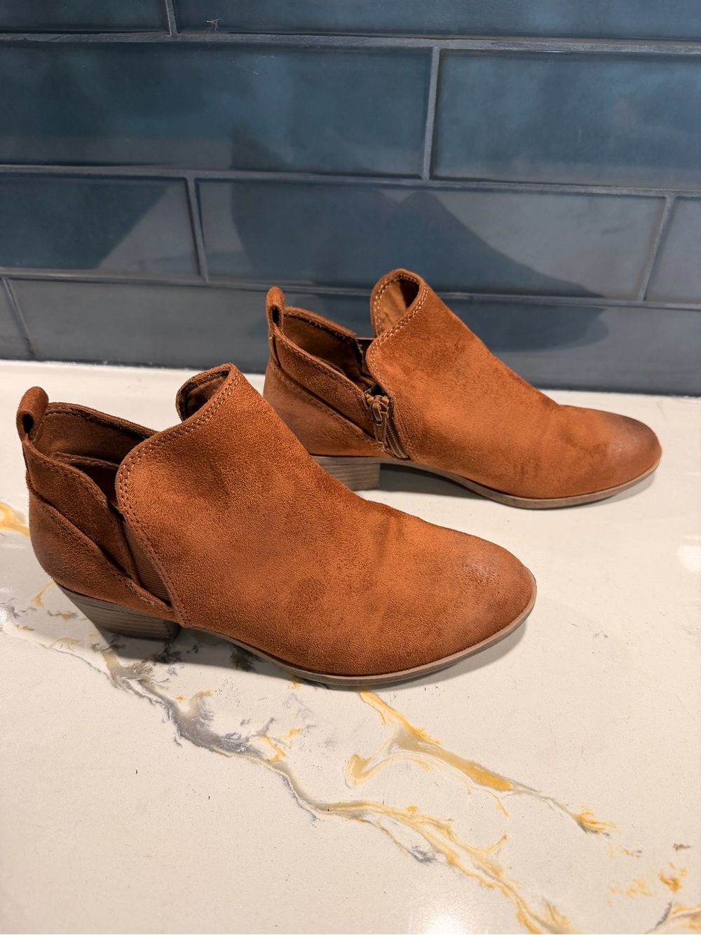 SO Cognac Brown Suede Ankle Booties